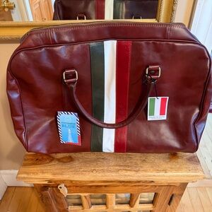 LUCALDO FIRENZE Genuine Leather Duffel Bag Italian Flag Stripe 🇮🇹 NWT